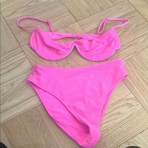 Frankie's Bikinis Pink Ribbed Bikini Set